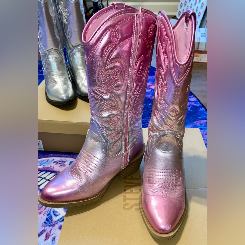 STEVE MADDEN JDOLLIE PINK METALLIC OMBRÉ COWBOY BOOTS GIRLS 2 w/box $65